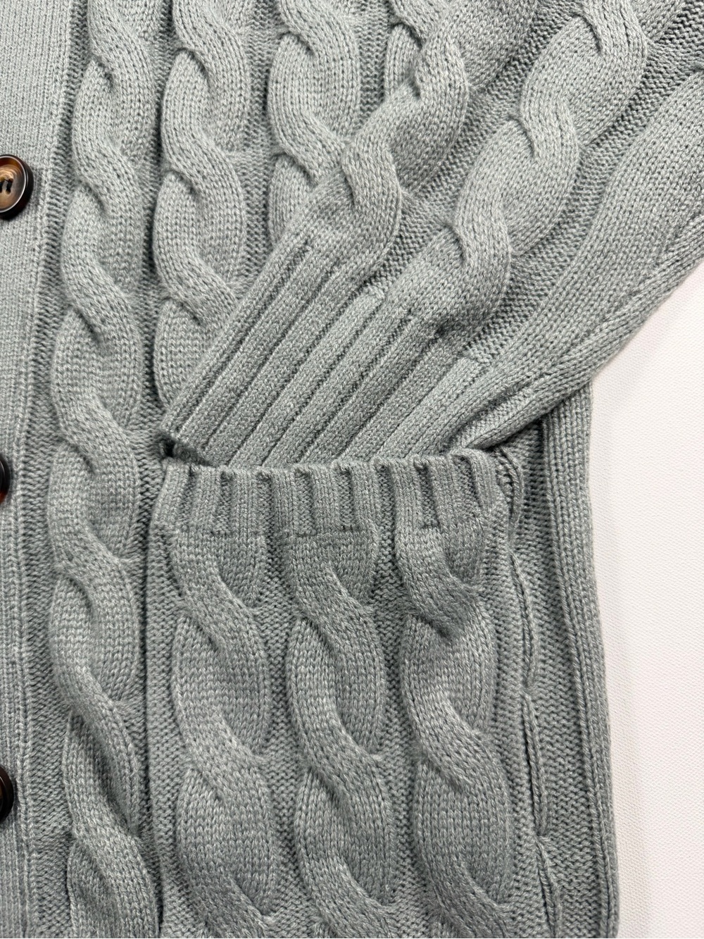 MEROKEETY Gray Cable Knit Grandpa Cardigan Sweater NWT L Pockets Fisherman Knit - Picture 4 of 9